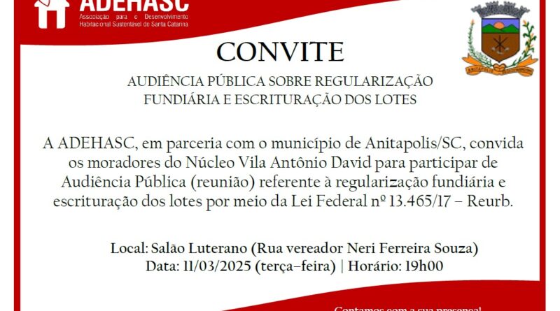 Convite Audiência Regularização Fundiária