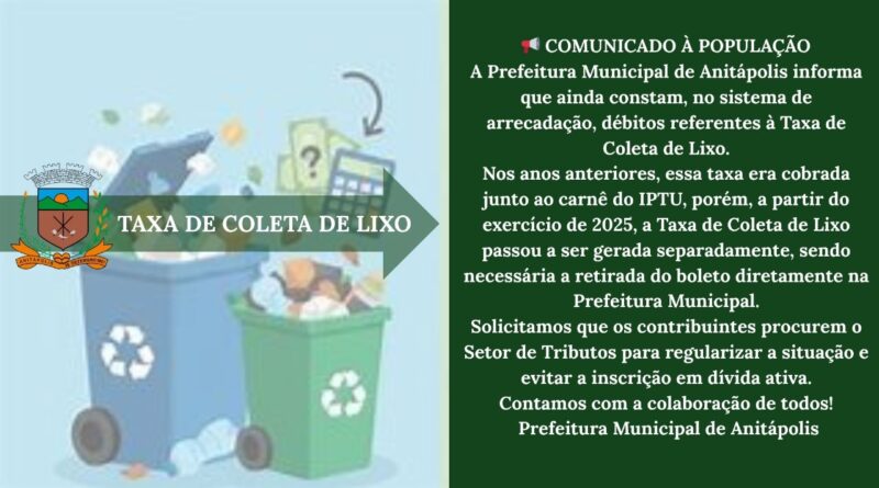 Informativo sobre a Taxa de Coleta de Lixo